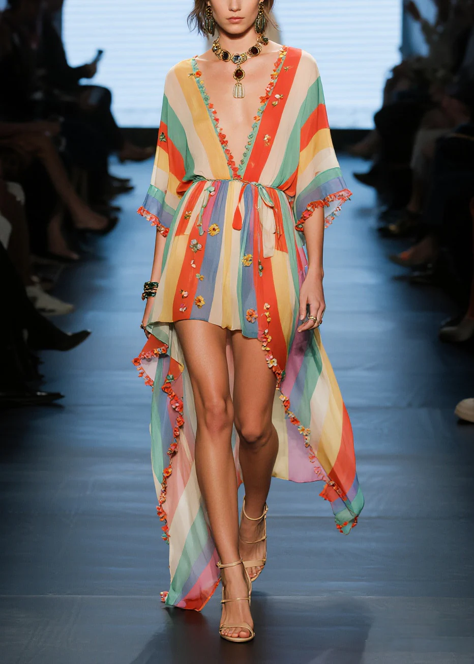 Boutique Rainbow Asymmetrical Floral Chiffon Holiday Dress Summer - Image 5