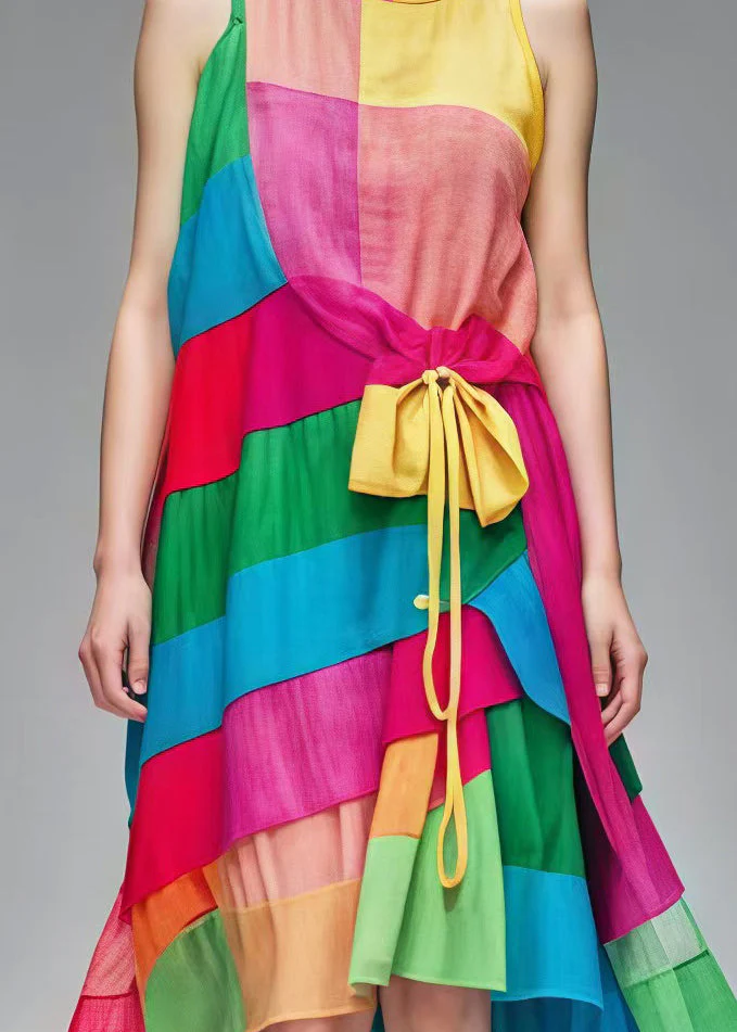 Boutique Rainbow Asymmetrical Patchwork Cotton Dress Summer - Image 4