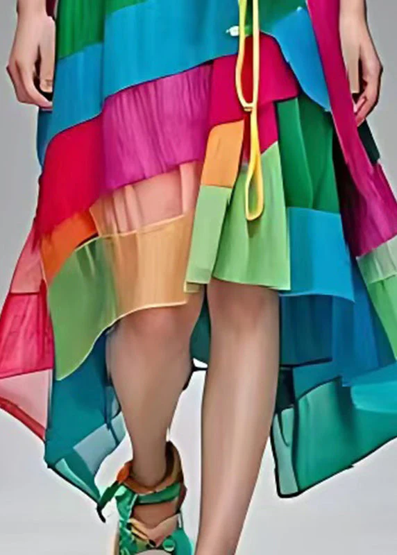 Boutique Rainbow Asymmetrical Patchwork Cotton Dress Summer - Image 5
