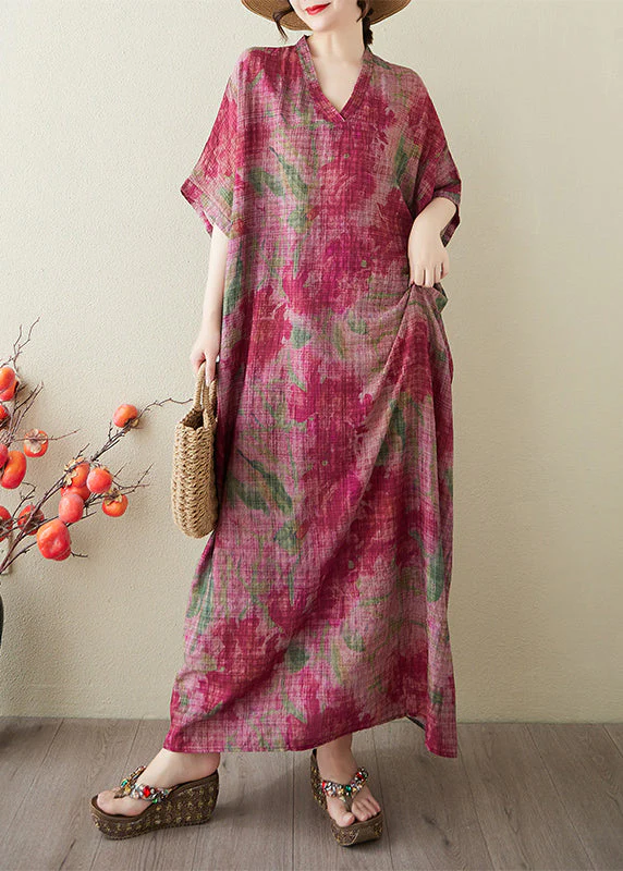 Boutique Red Oversized Tie Dye Cotton Holiday Dress Summer - Image 2