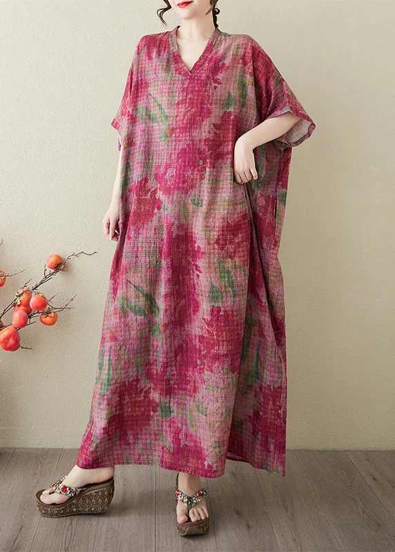 Boutique Red Oversized Tie Dye Cotton Holiday Dress Summer - Image 3