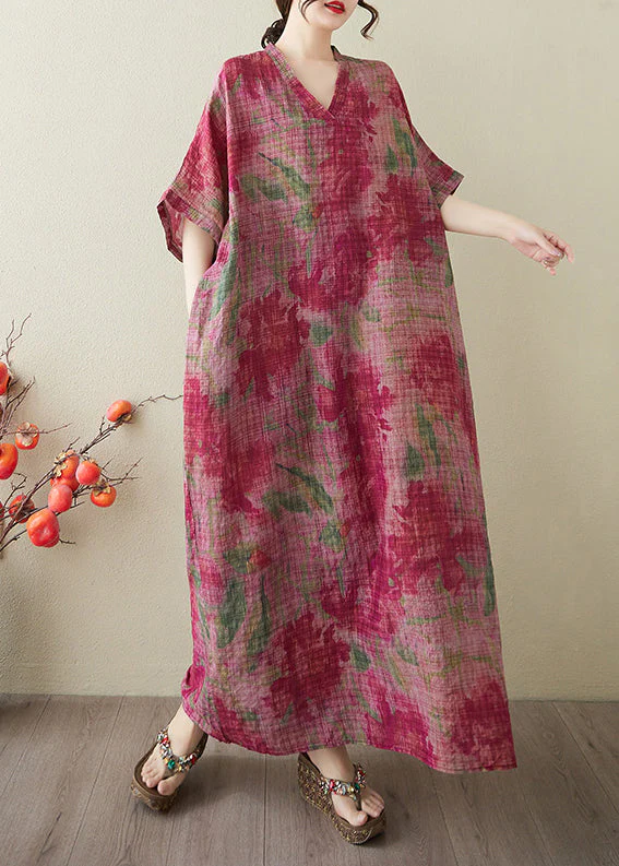 Boutique Red Oversized Tie Dye Cotton Holiday Dress Summer - Image 4