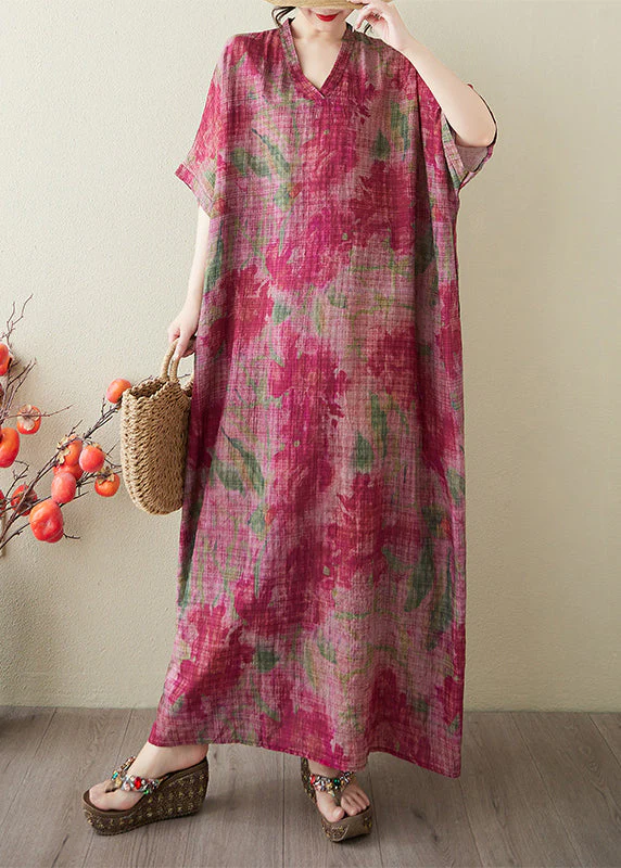 Boutique Red Oversized Tie Dye Cotton Holiday Dress Summer - Image 5