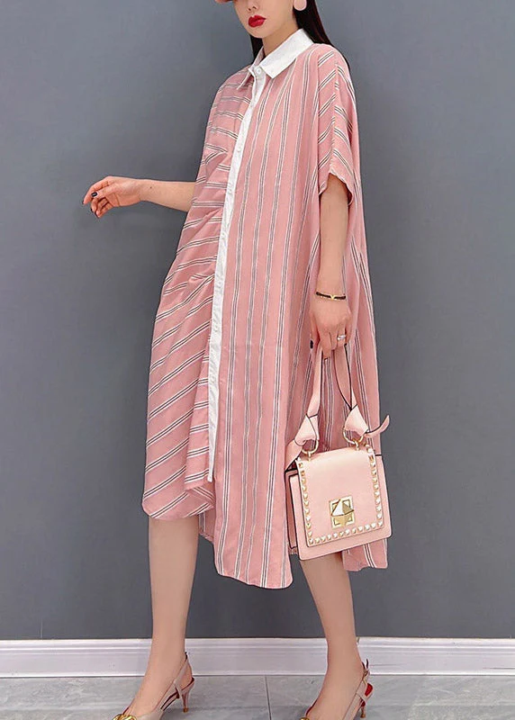 Boutique Red Peter Pan Collar asymmetrical Striped Dress Short Sleeve - Image 3