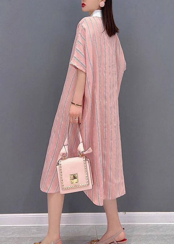 Boutique Red Peter Pan Collar asymmetrical Striped Dress Short Sleeve - Image 4