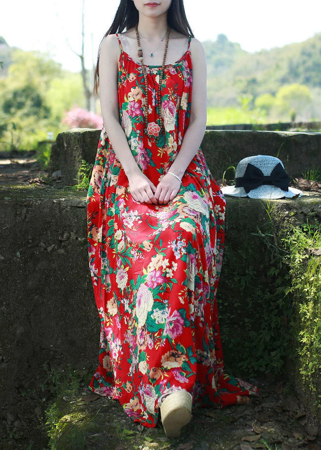 Boutique Red Print Spaghetti Strap Beach Dresses Summer - Image 2