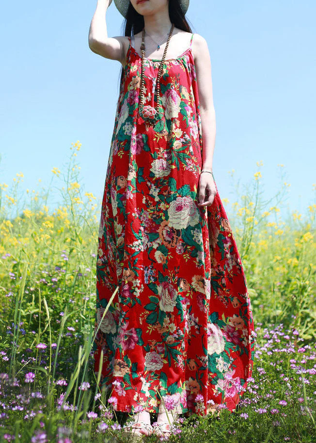 Boutique Red Print Spaghetti Strap Beach Dresses Summer - Image 3