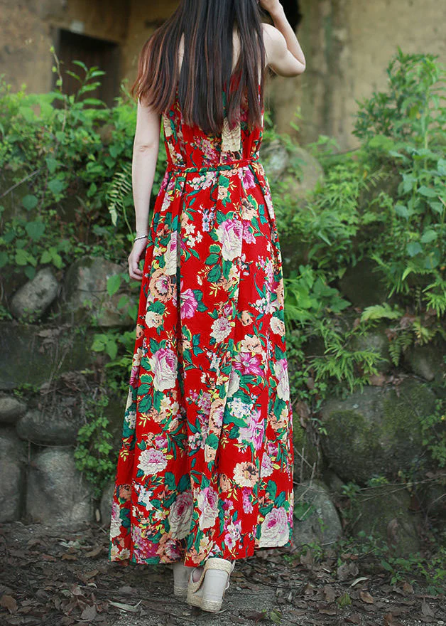 Boutique Red Print Spaghetti Strap Beach Dresses Summer - Image 4