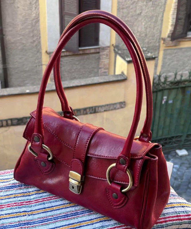 Boutique Red Solid Durable Calf Leather Hobo Bag - Image 3