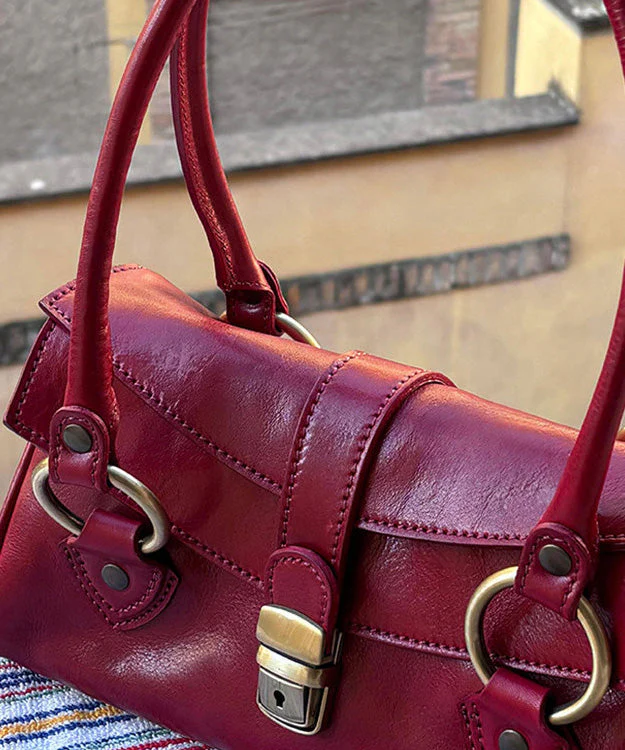 Boutique Red Solid Durable Calf Leather Hobo Bag - Image 4