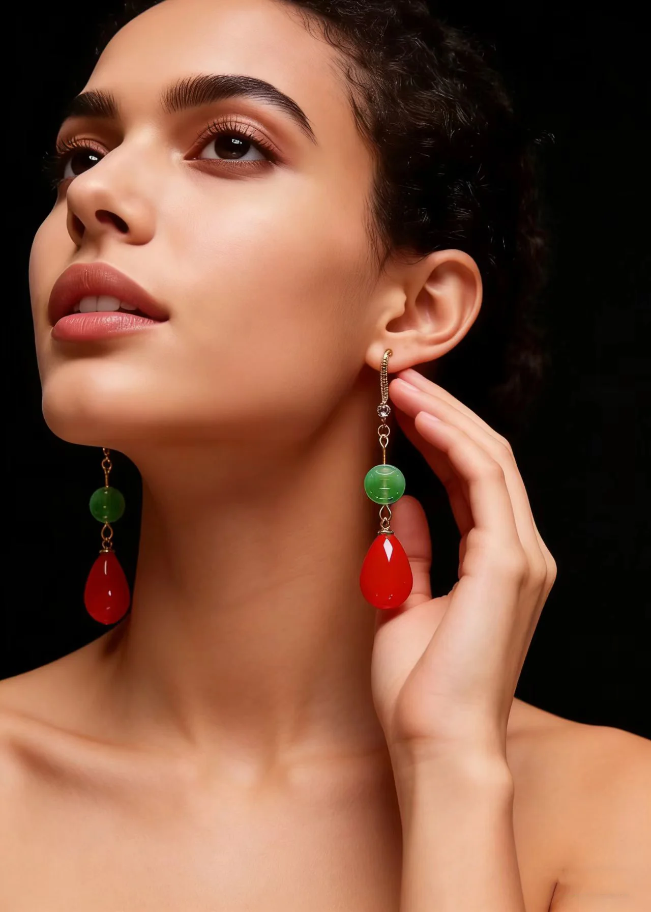 Boutique Red Water Droplet Coral Fine Jade Drop Earrings - Image 3