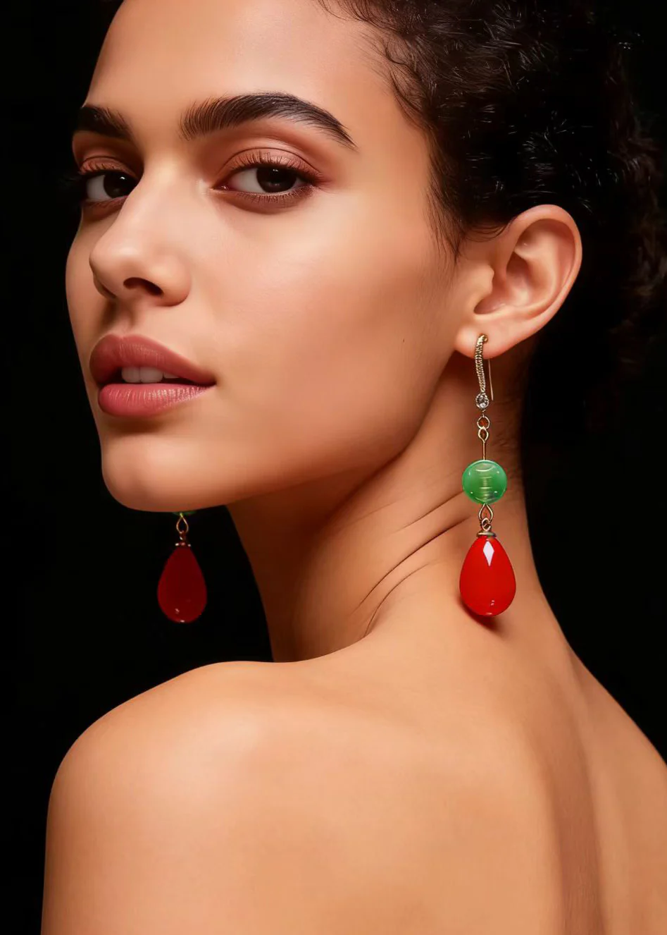Boutique Red Water Droplet Coral Fine Jade Drop Earrings - Image 4