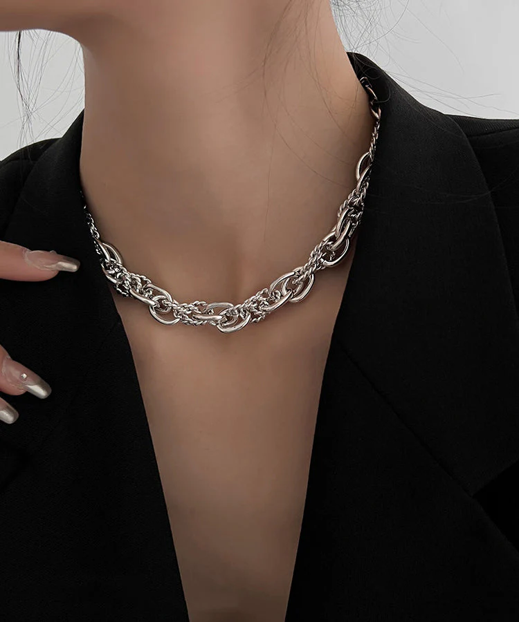 Boutique Silk Metal Chain Lariat Necklace