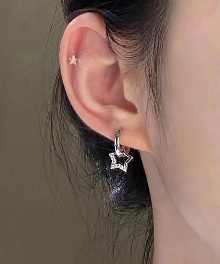 Boutique Silk Sterling Silver Zircon Star Hoop Earrings - Image 2