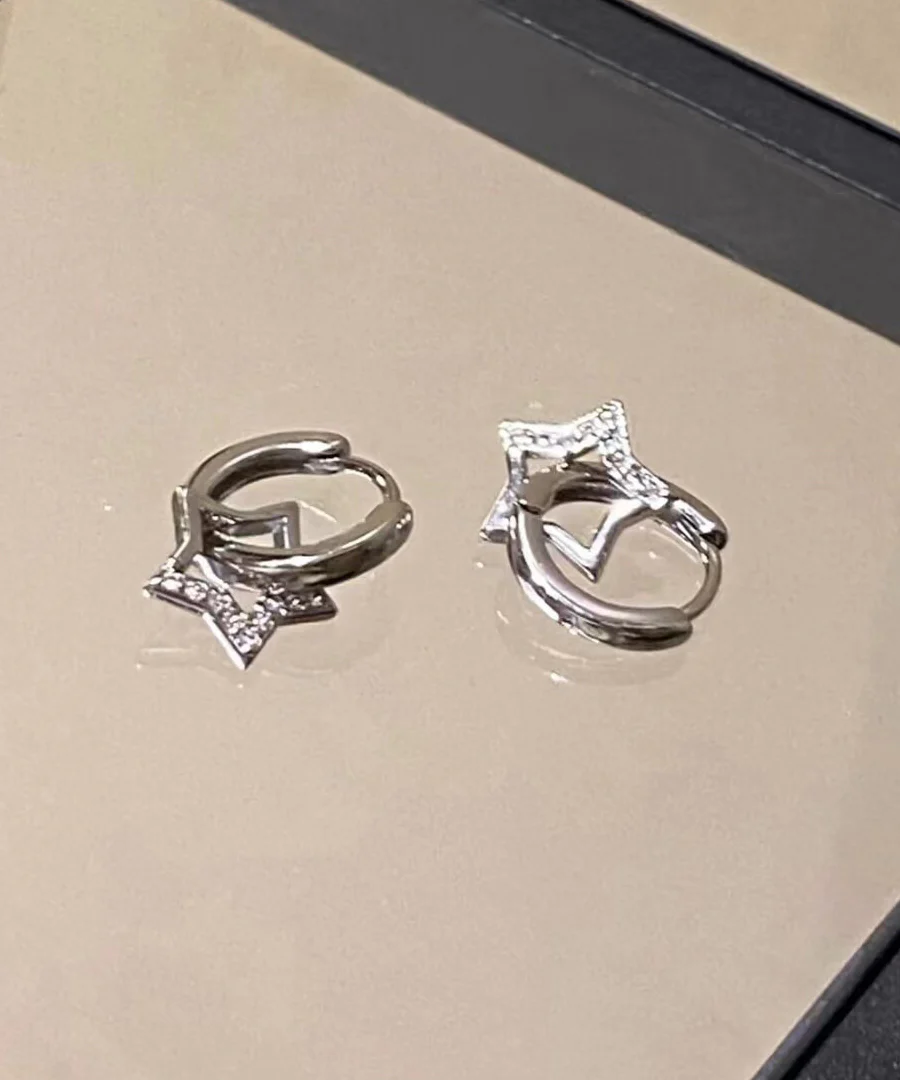 Boutique Silk Sterling Silver Zircon Star Hoop Earrings - Image 5