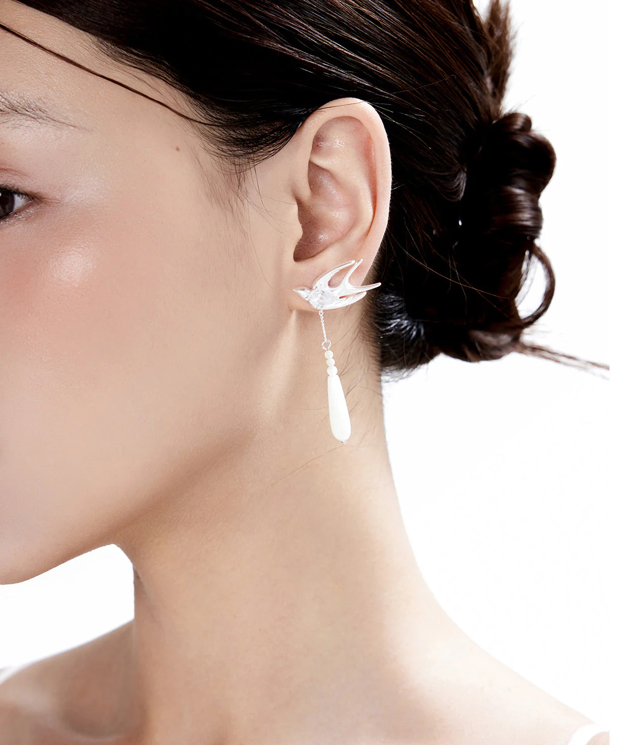Boutique Silver Little Bird Water Droplet Silver Drop Earrings - Image 4