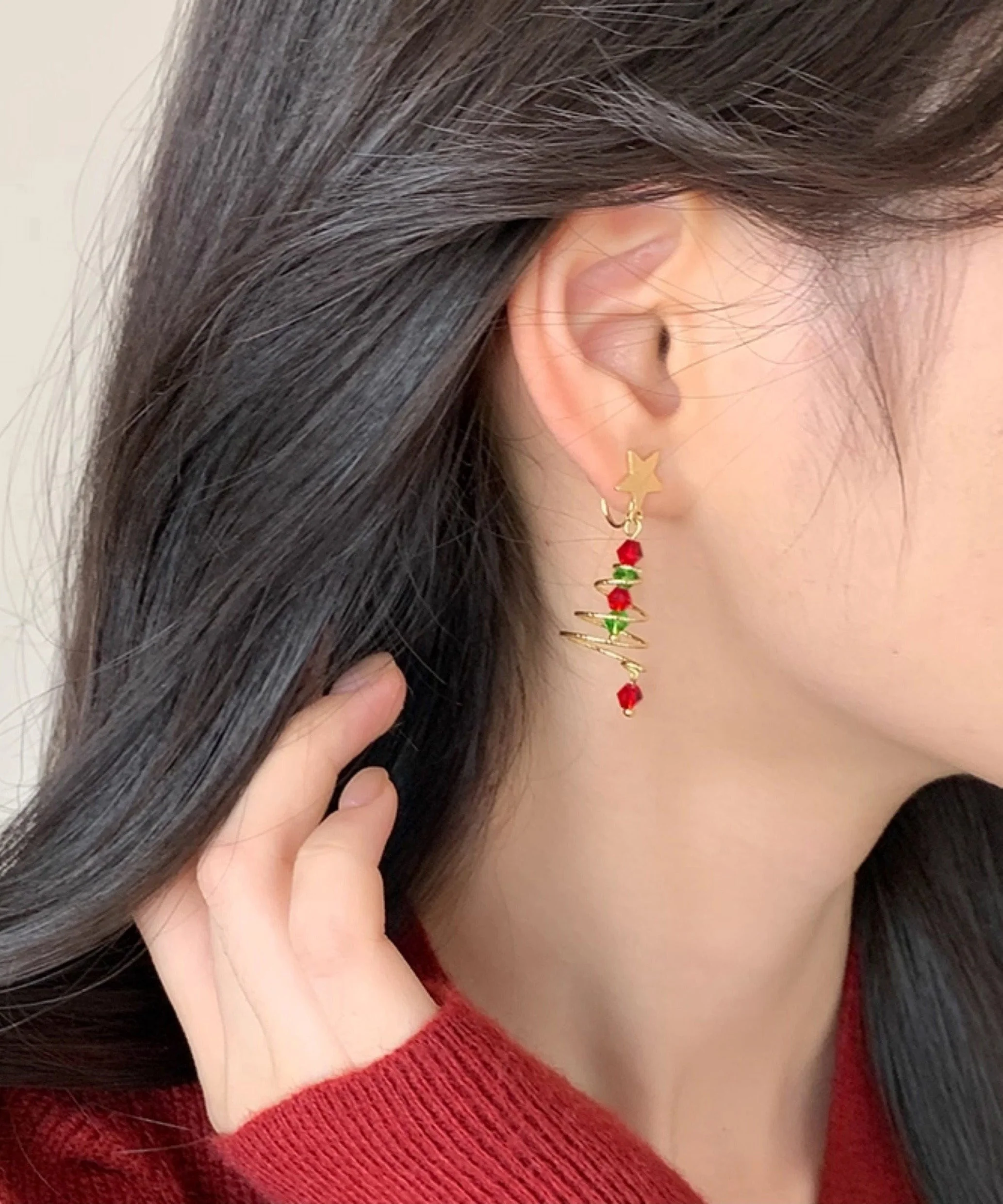 Boutique Spiral Christmas Tree Star Gilding Stud Earrings - Image 3