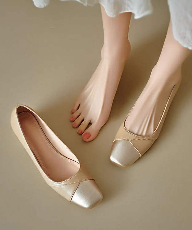 Boutique Splicing Flats Beige Faux Leather Square Toe - Image 4