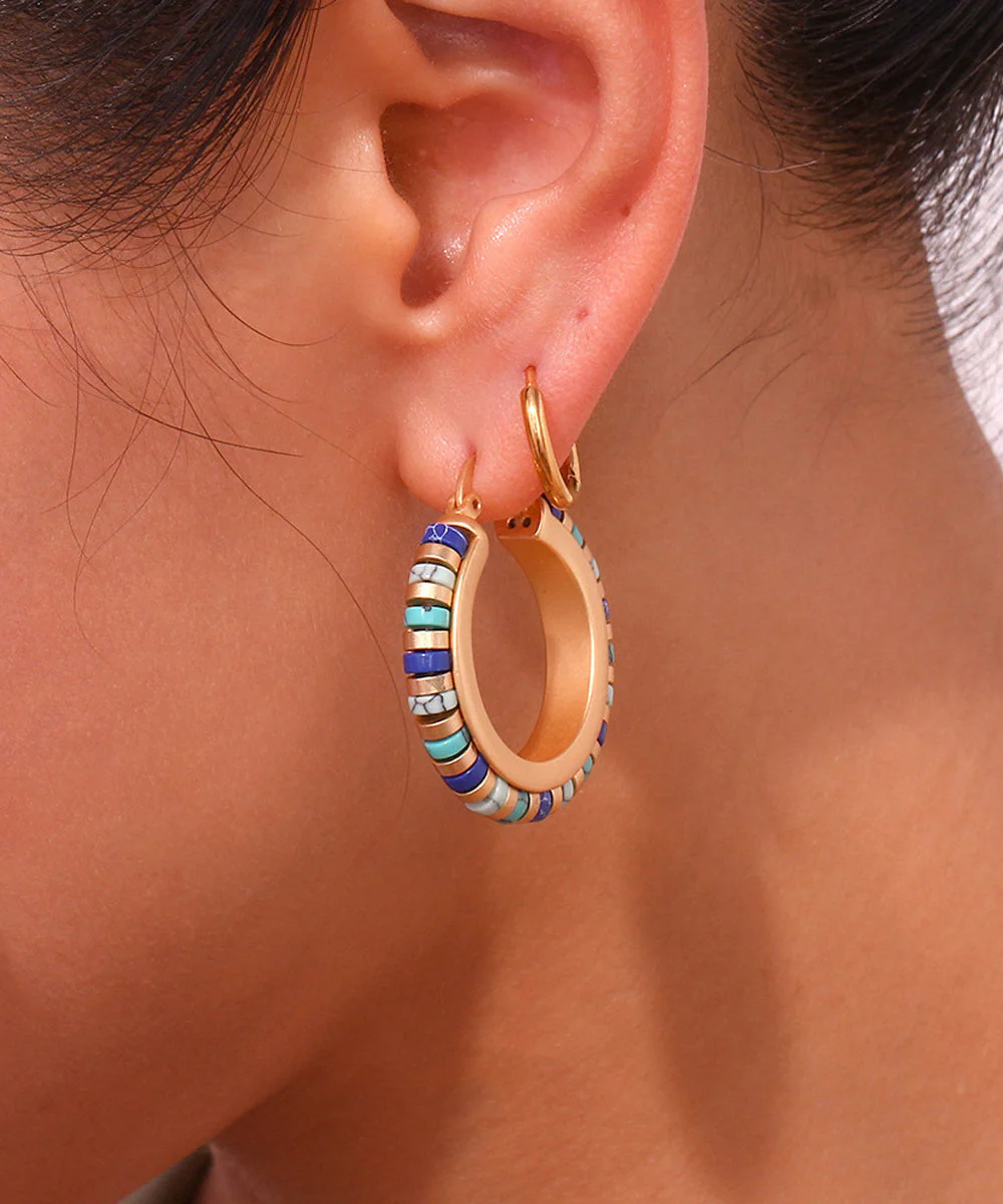 Boutique Turquoise High Quality Metal Hoop Earrings - Image 2