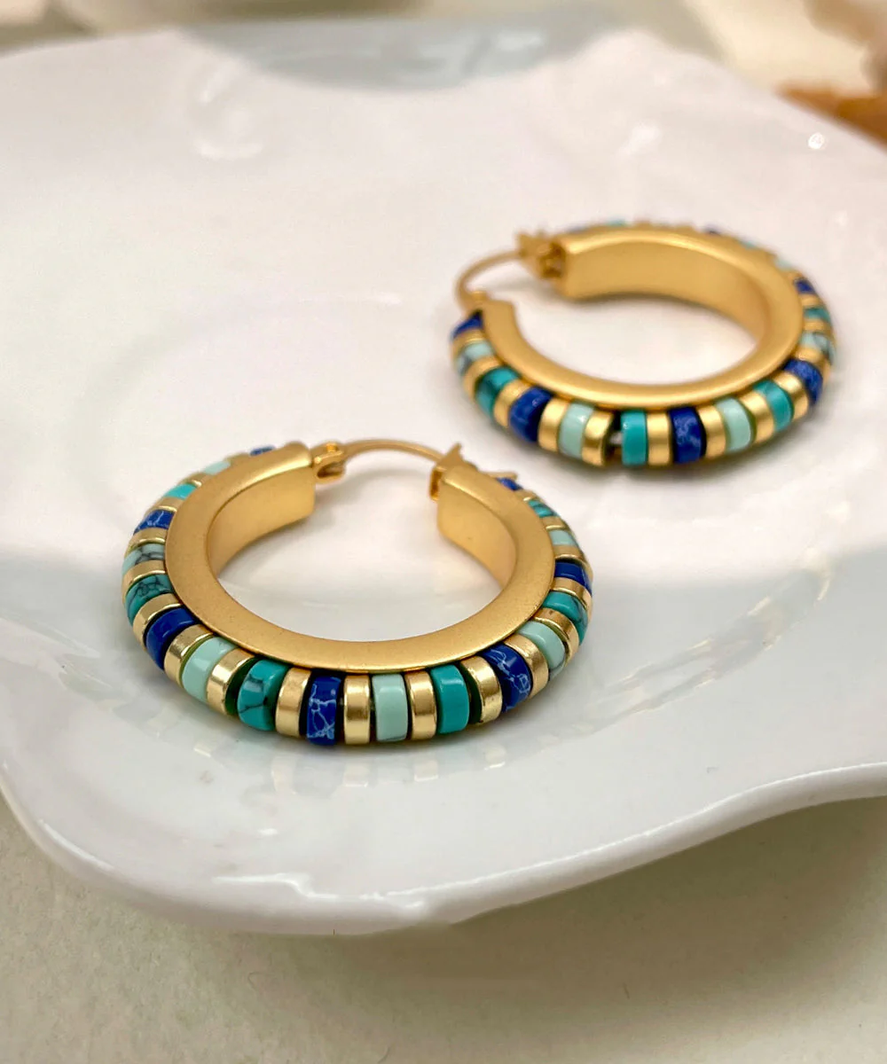 Boutique Turquoise High Quality Metal Hoop Earrings - Image 5