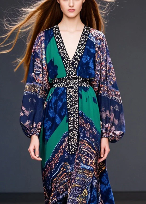 Boutique V Neck Print Silm Fit Chiffon Dress Spring - Image 2
