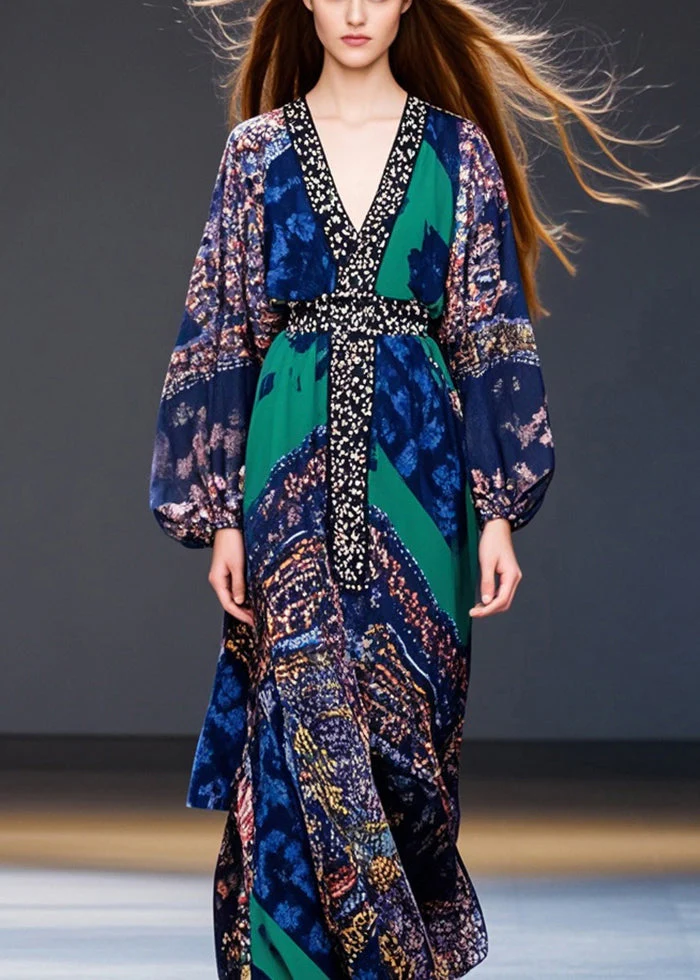 Boutique V Neck Print Silm Fit Chiffon Dress Spring - Image 3