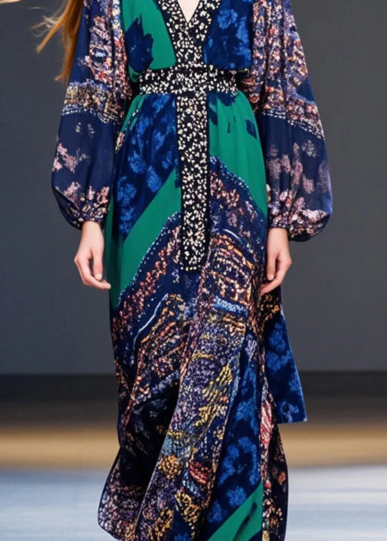 Boutique V Neck Print Silm Fit Chiffon Dress Spring - Image 4