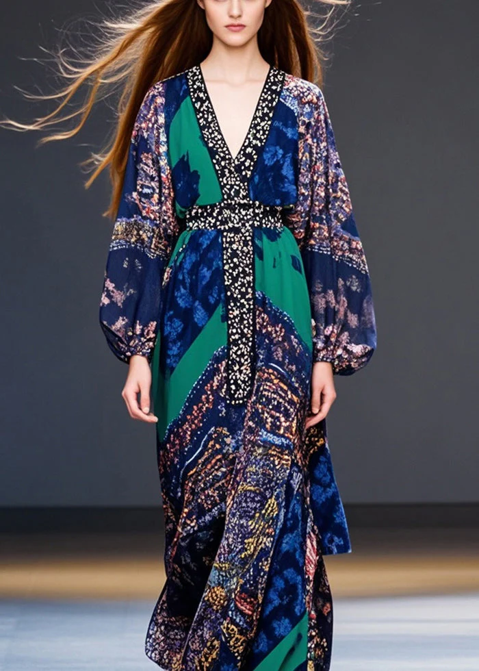 Boutique V Neck Print Silm Fit Chiffon Dress Spring - Image 5