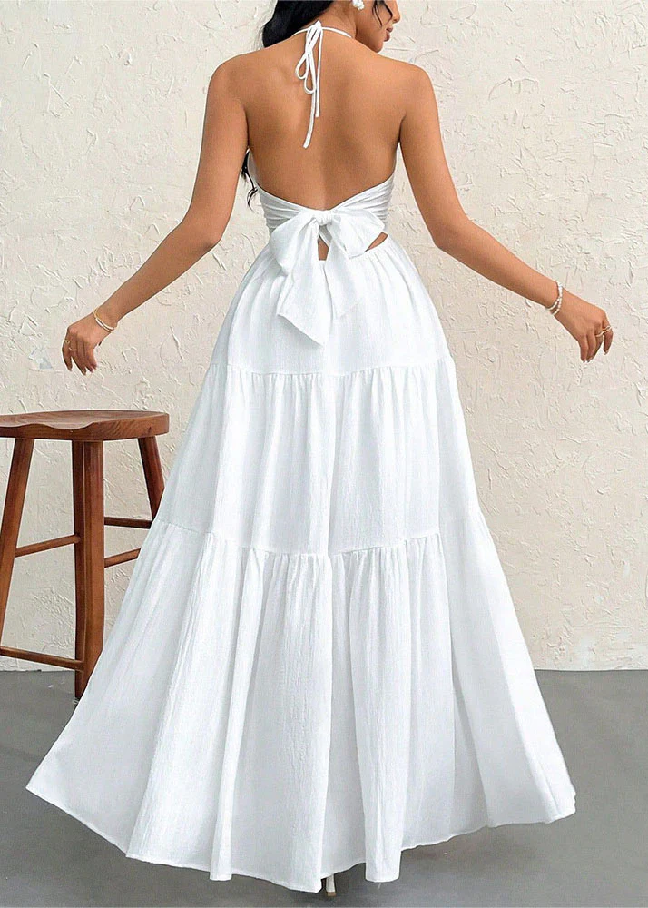 Boutique White Backless Cotton Spaghetti Strap Dress Summer - Image 3