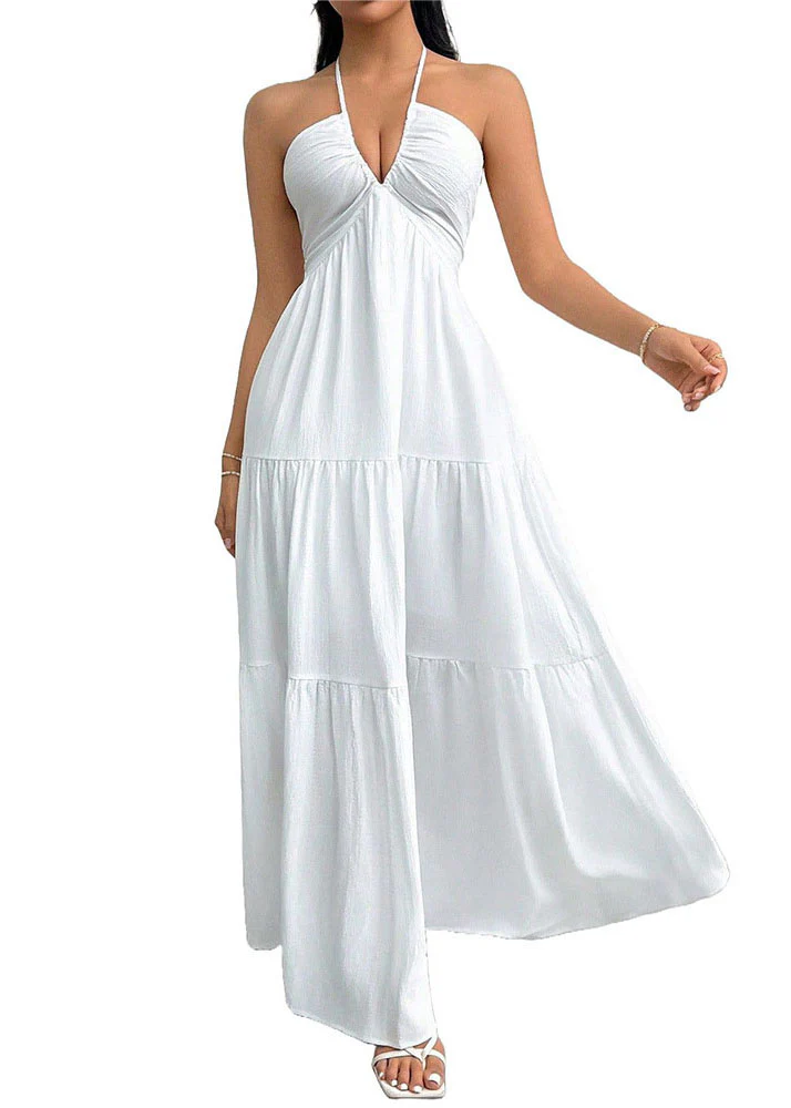 Boutique White Backless Cotton Spaghetti Strap Dress Summer - Image 5