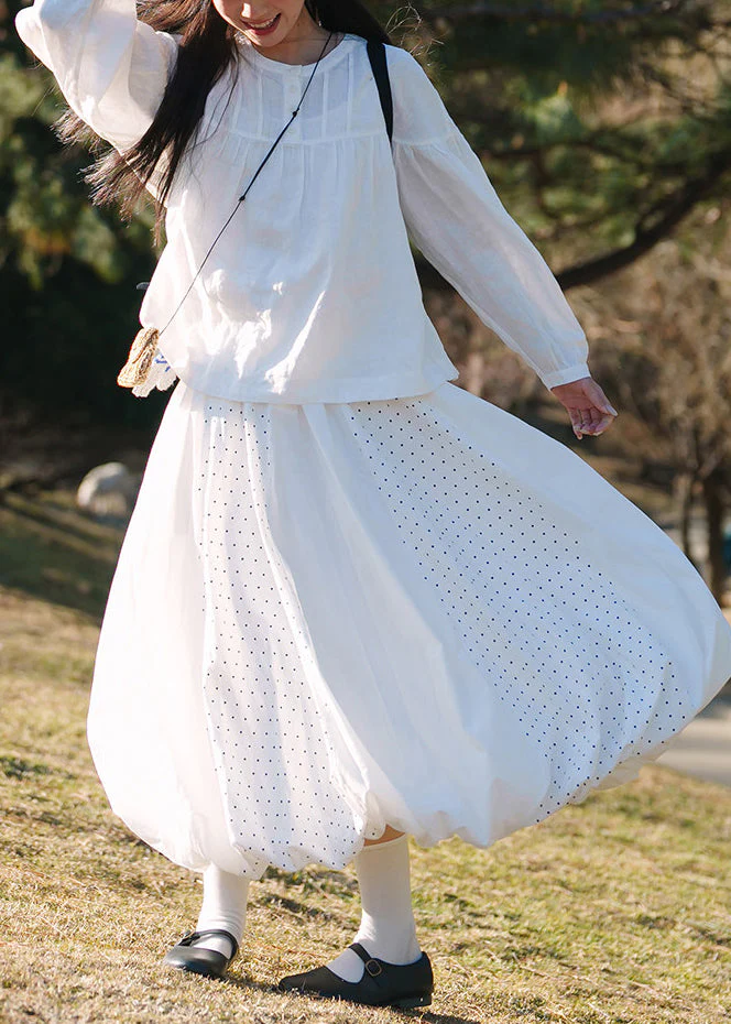Boutique White Dot Patchwork Exra Large Hem Cotton Skirts Spring - Image 4