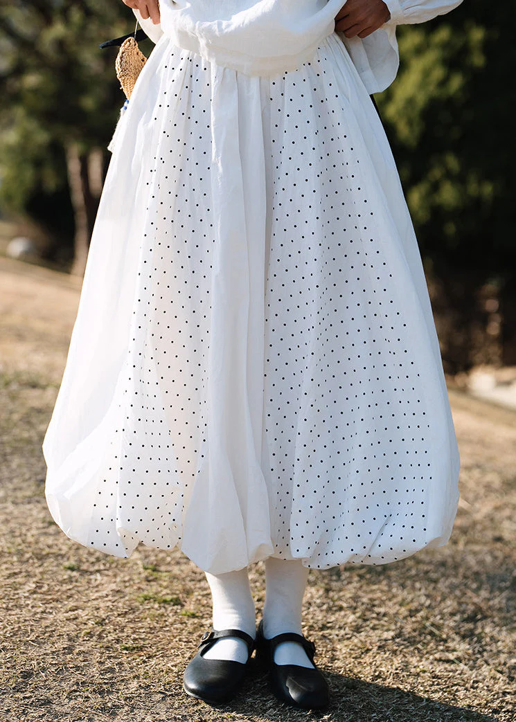 Boutique White Dot Patchwork Exra Large Hem Cotton Skirts Spring - Image 5