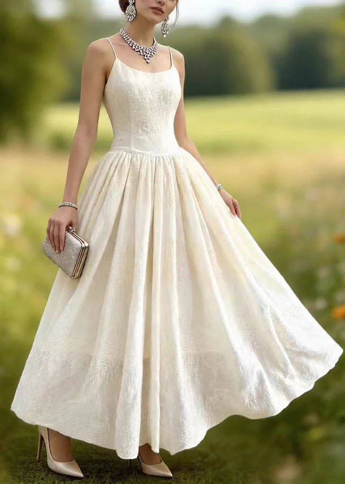 Boutique White Embroidered Lace Spaghetti Strap Dress Summer - Image 3