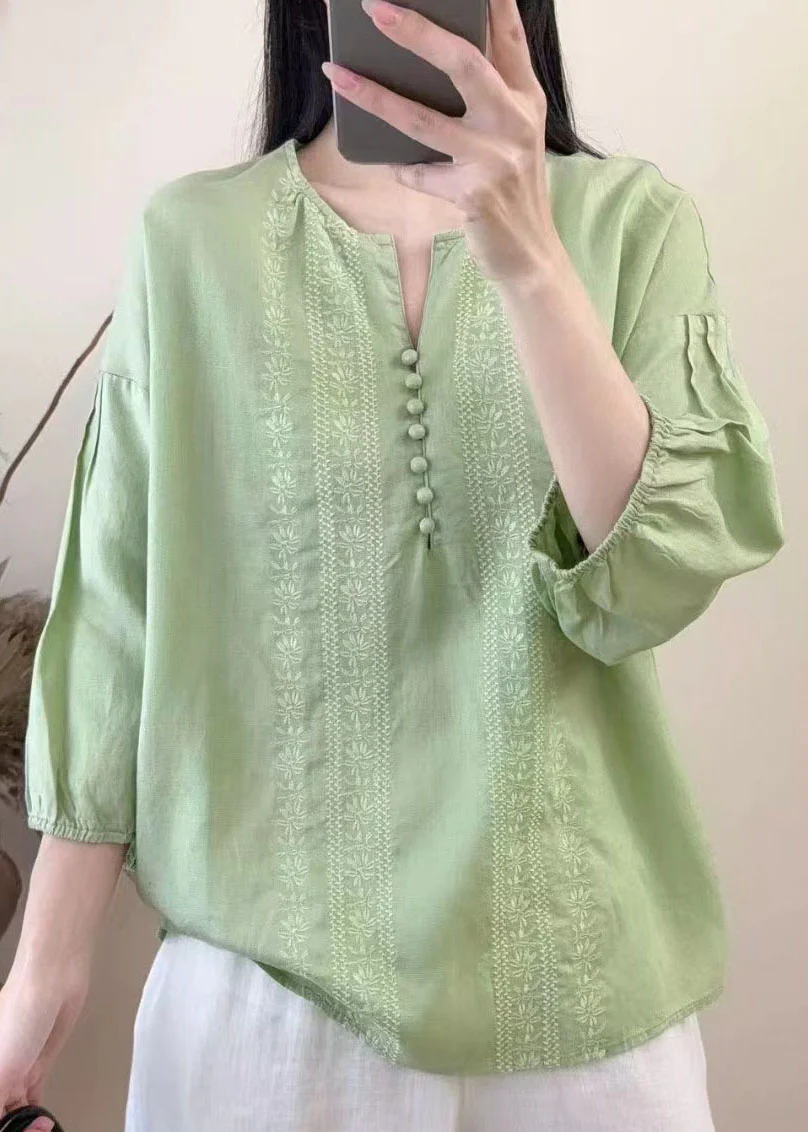 Boutique White Embroidered Linen Shirts Bracelet Sleeve - Image 3