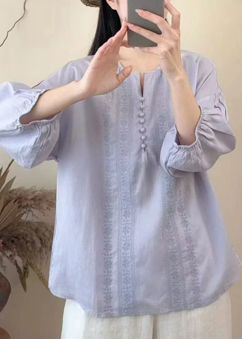 Boutique White Embroidered Linen Shirts Bracelet Sleeve - Image 5
