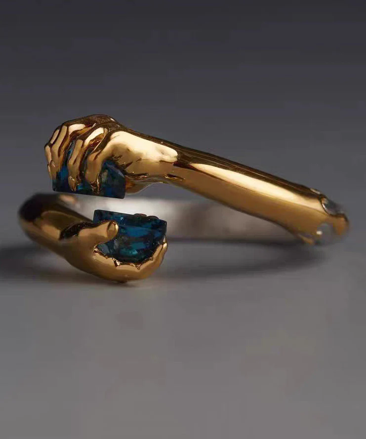 Boutique White Hand Zircon Open Mouth 14K Gold Bangl - Image 2