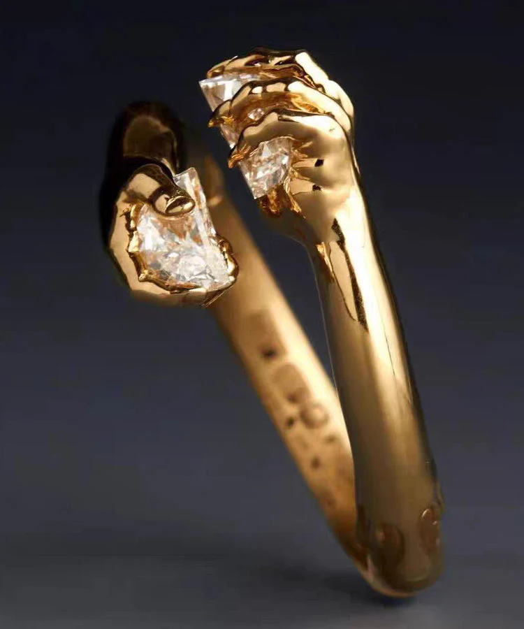 Boutique White Hand Zircon Open Mouth 14K Gold Bangl - Image 4