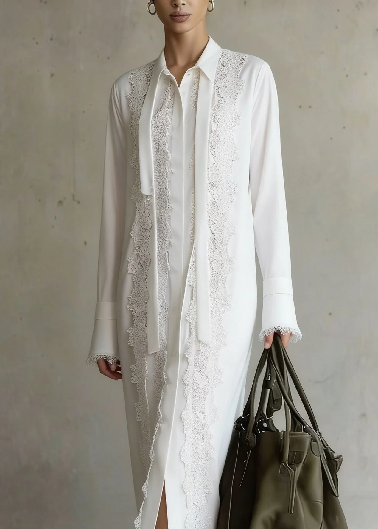 Boutique White Lace Patchwork Chiffon Shirts Dress Spring - Image 2