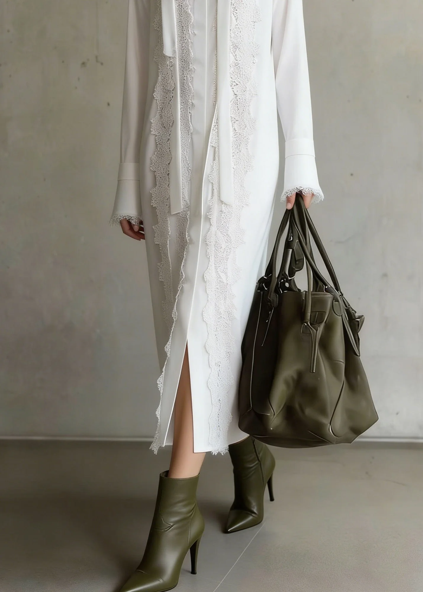 Boutique White Lace Patchwork Chiffon Shirts Dress Spring - Image 4