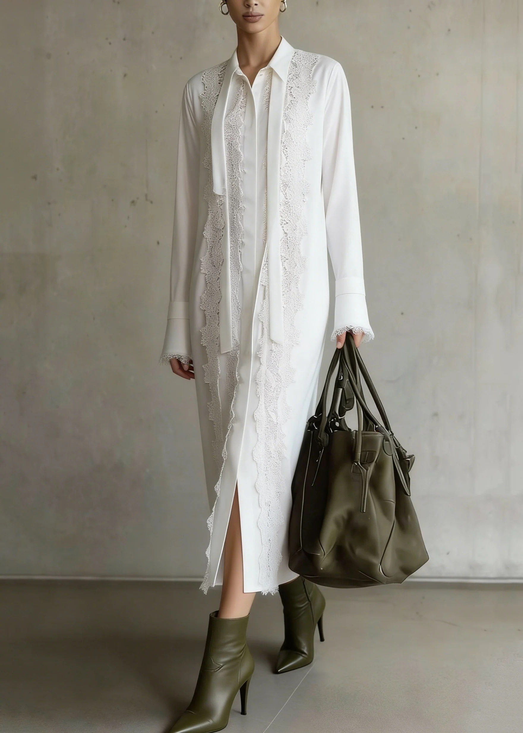 Boutique White Lace Patchwork Chiffon Shirts Dress Spring - Image 5
