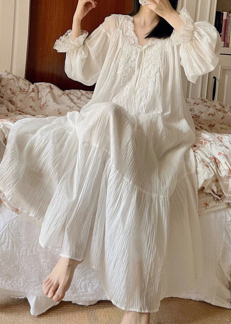 Boutique White Lace Wrinkled Patchwork Cotton Dresses Spring - Image 2