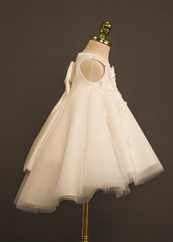 Boutique White O-Neck Patchwork Tulle Girls Long Dress Sleeveless - Image 4