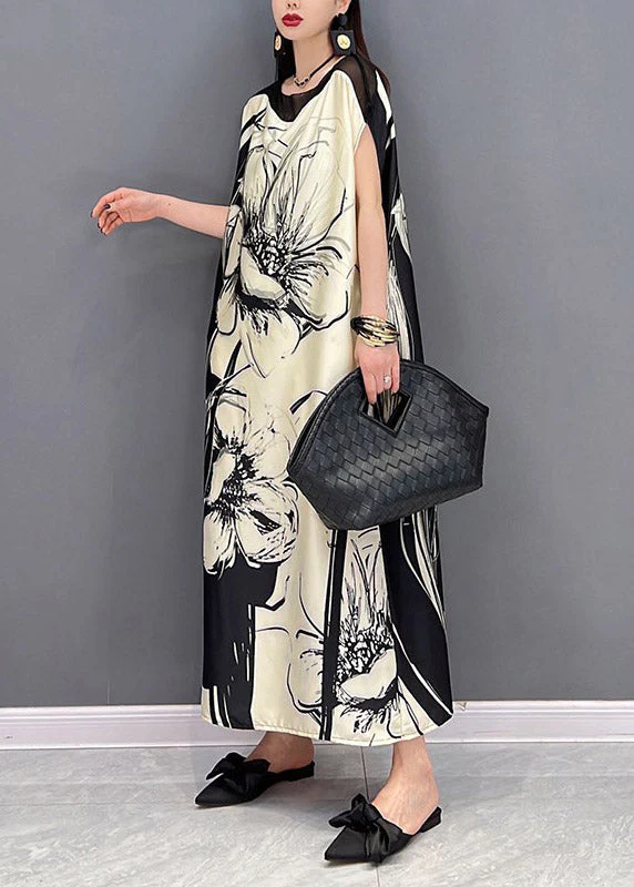 Boutique White O-Neck Print Tie Waist Chiffon Dress Short Sleeve - Image 3