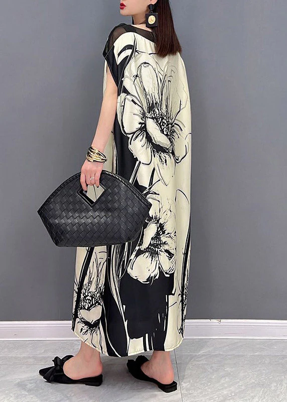 Boutique White O-Neck Print Tie Waist Chiffon Dress Short Sleeve - Image 4