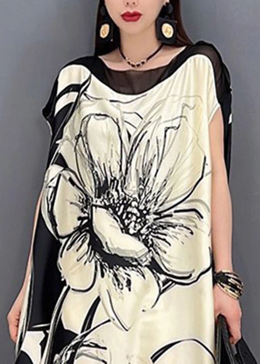 Boutique White O-Neck Print Tie Waist Chiffon Dress Short Sleeve - Image 5