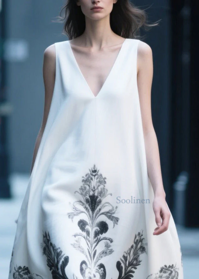 Boutique White Oversized Print Cotton Holiday Dress Sleeveless - Image 2