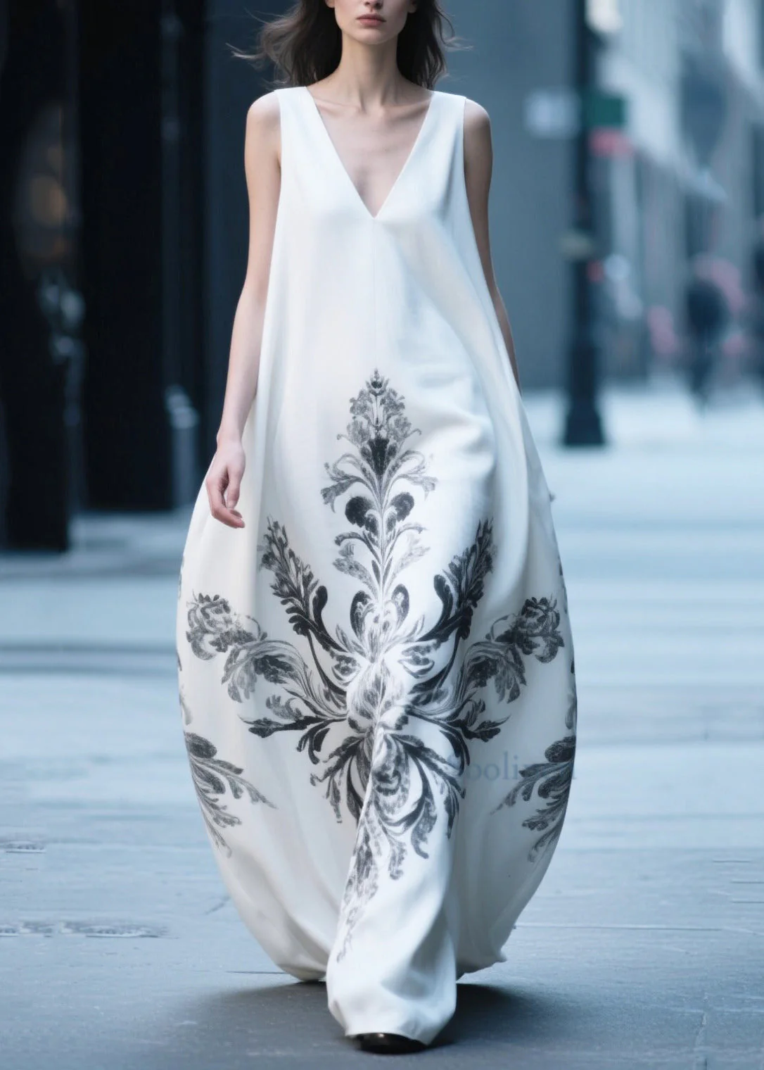 Boutique White Oversized Print Cotton Holiday Dress Sleeveless - Image 3