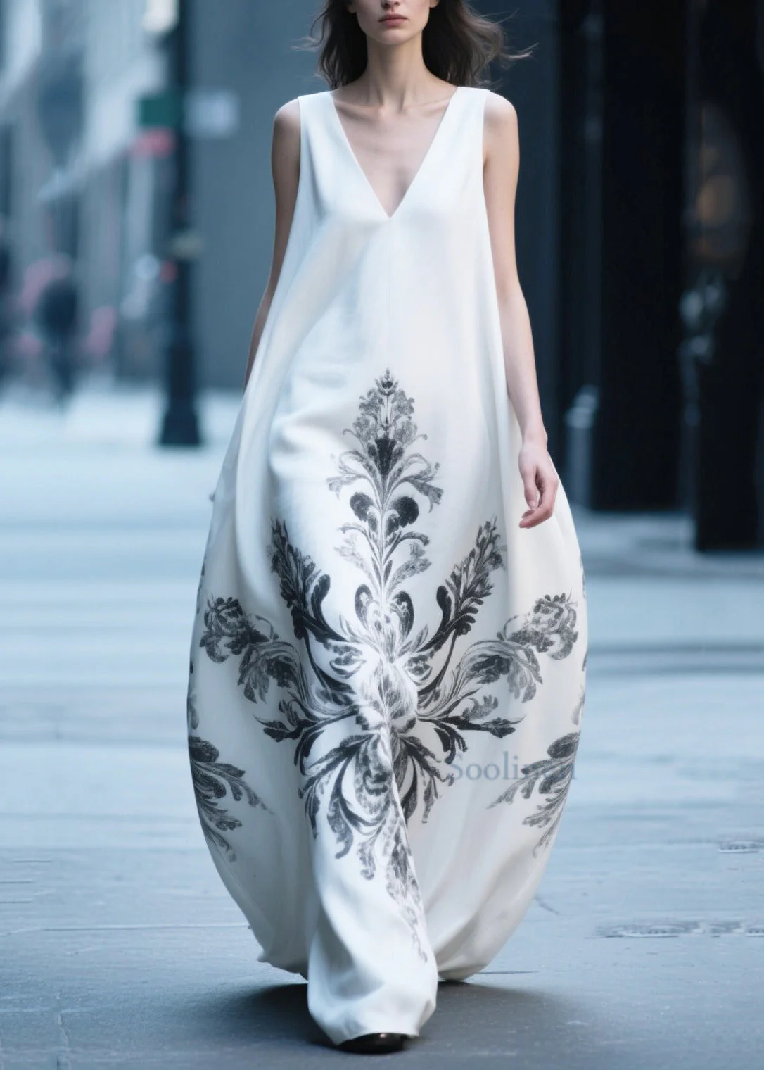 Boutique White Oversized Print Cotton Holiday Dress Sleeveless - Image 5