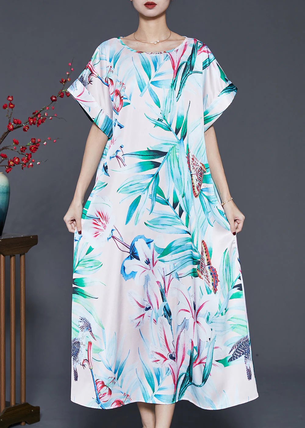 Boutique White Oversized Print Silk Vacation Dresses Summer - Image 2