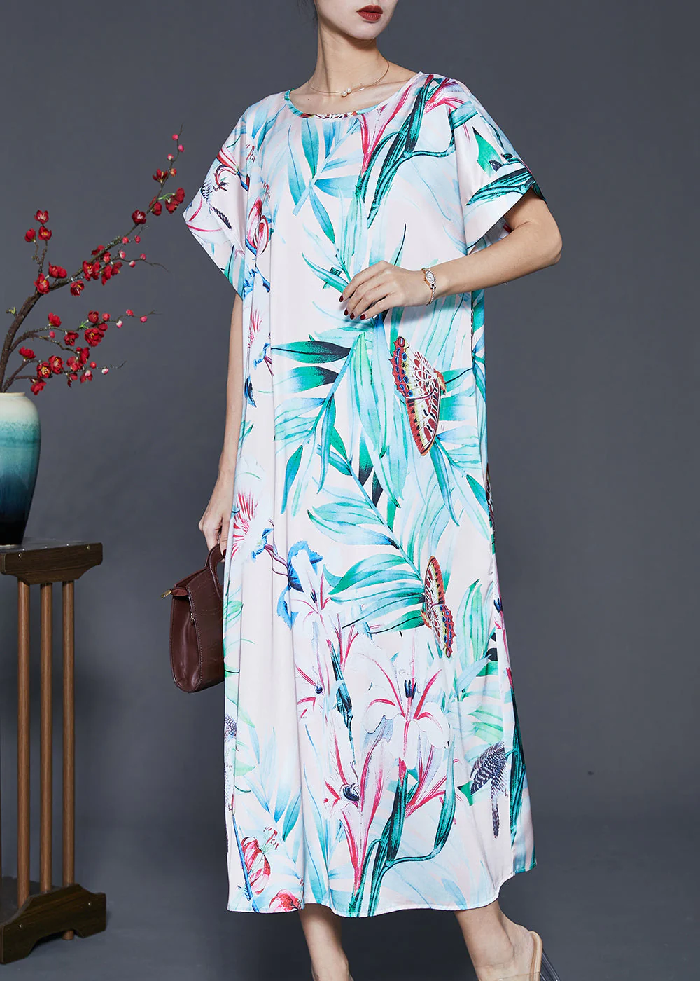 Boutique White Oversized Print Silk Vacation Dresses Summer - Image 3